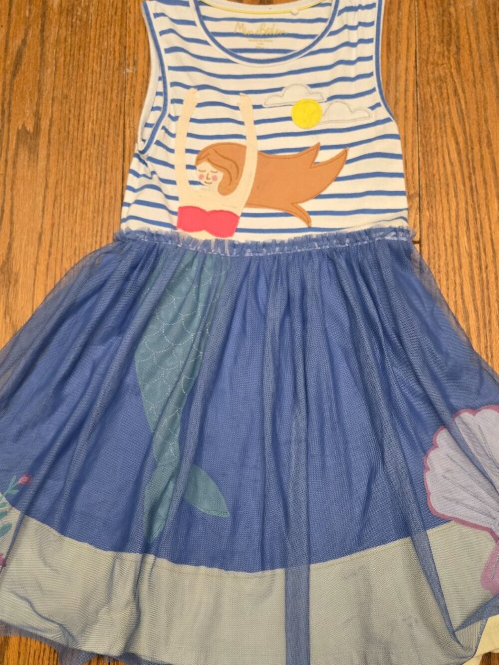 Mini Boden Blue Mermaid Seashell Sun Cloud Tulle Dress - Girls Size 7-8.
